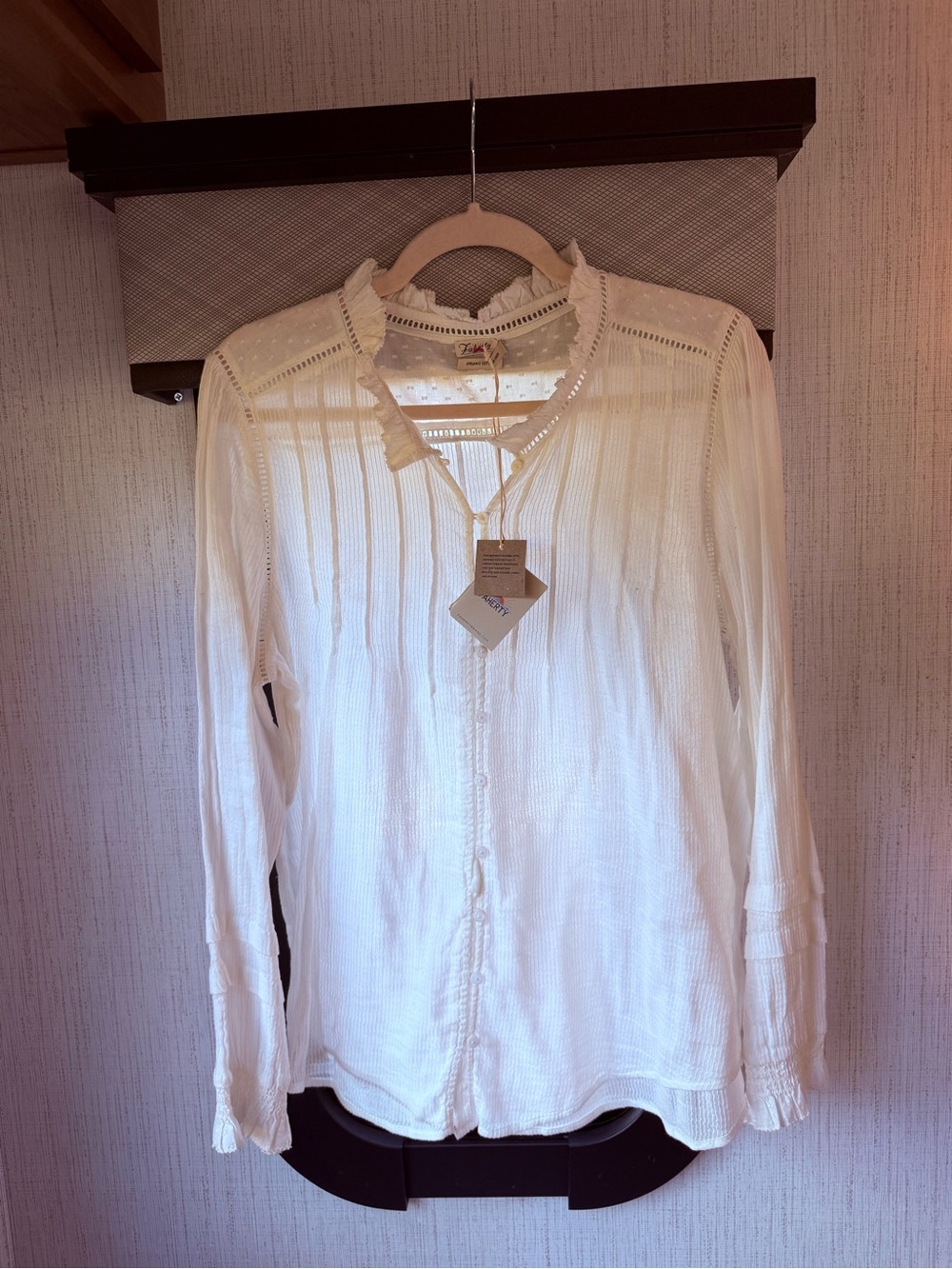 Faherty White Organic Cotton Textured Blouse XL NWT